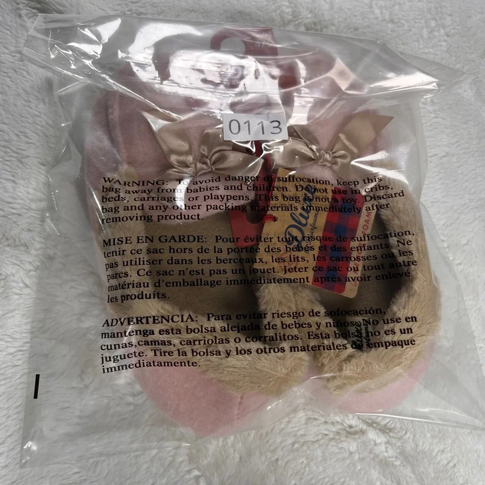 Dluxe by Dearfoams Kids Pink Memory Foam Slippers Bows Size 4‎ 5 NWT